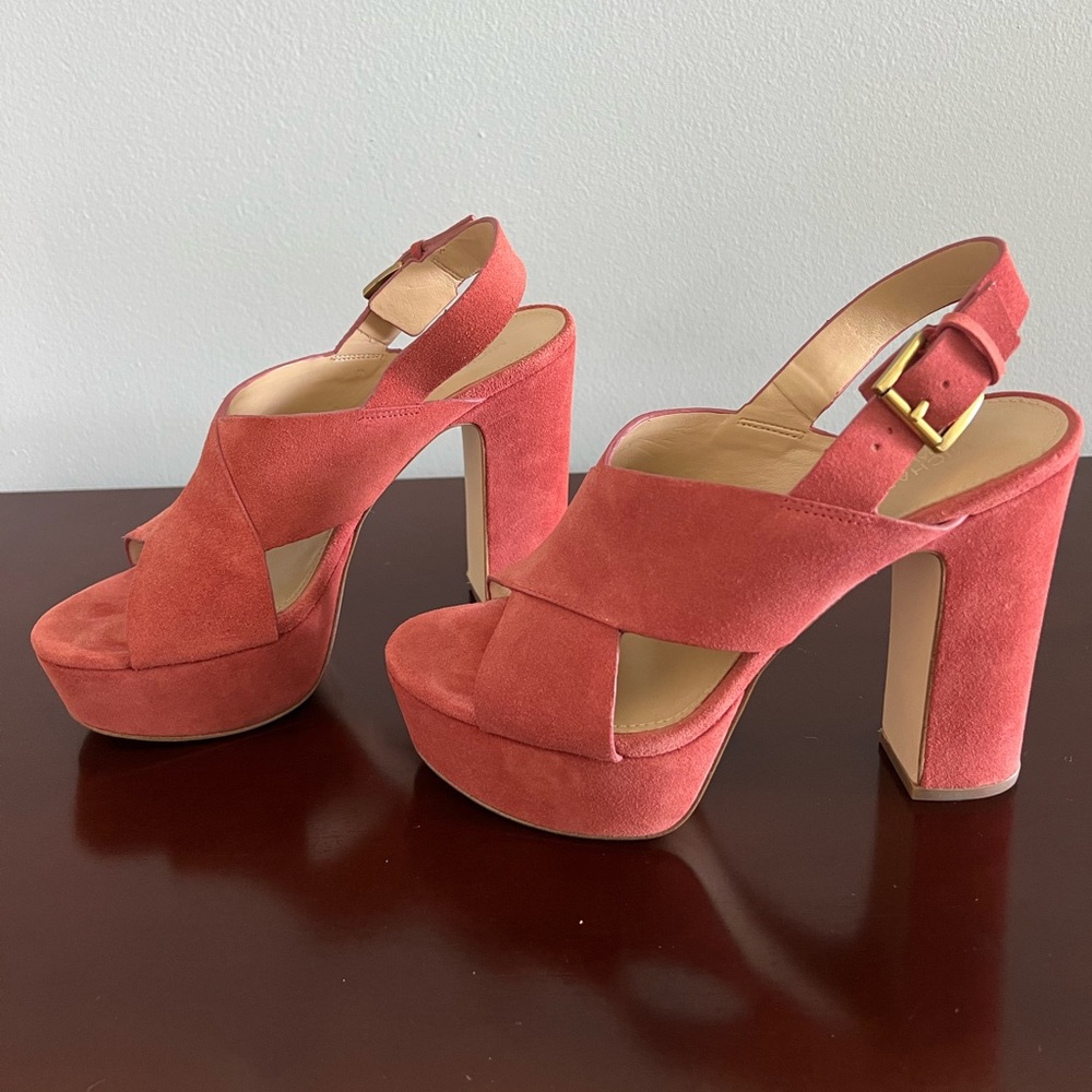 Michael Kors Mariana Sling Cinnamon Suede Size 7M Platform - Picture 3 of 17